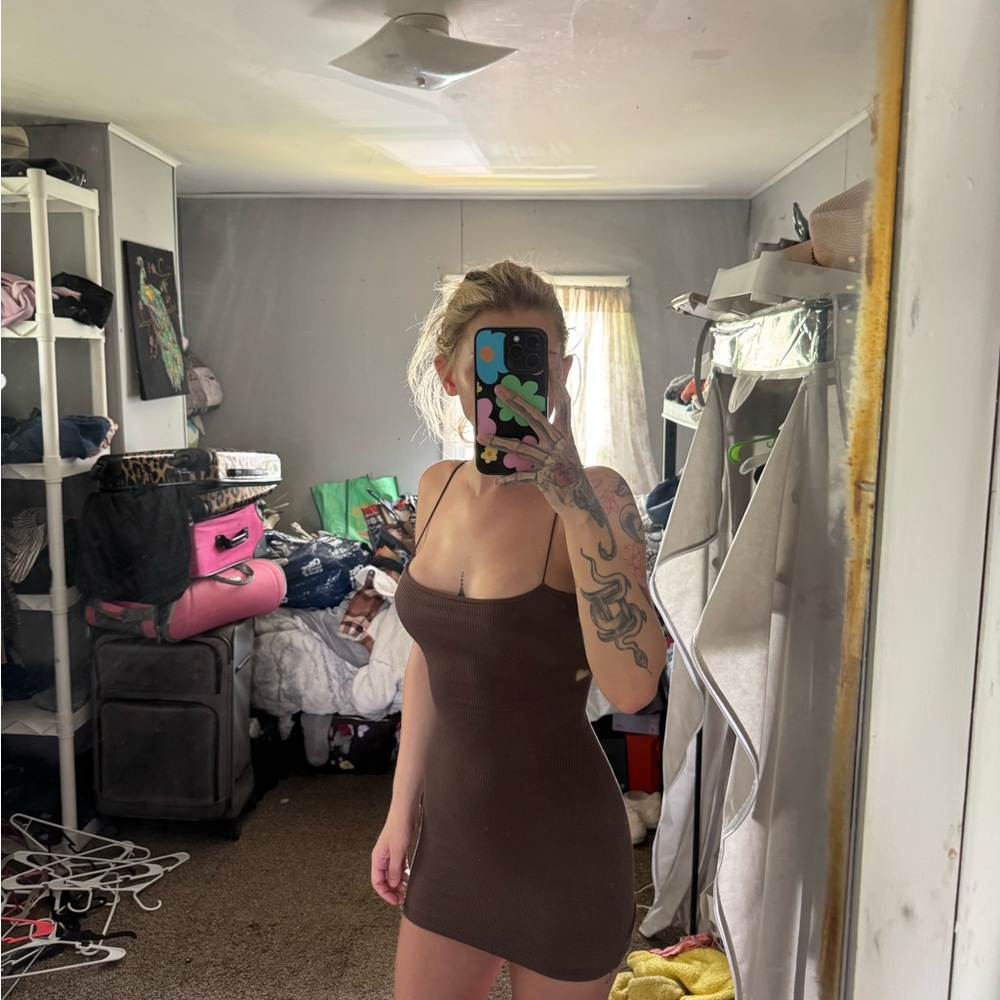 Windsor Brown Ribbed Bodycon Mini Dress